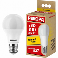 Лампа светодиодная РЕКОРД LED А60 11W Е27 3000К/ФОТОН/1/5/100